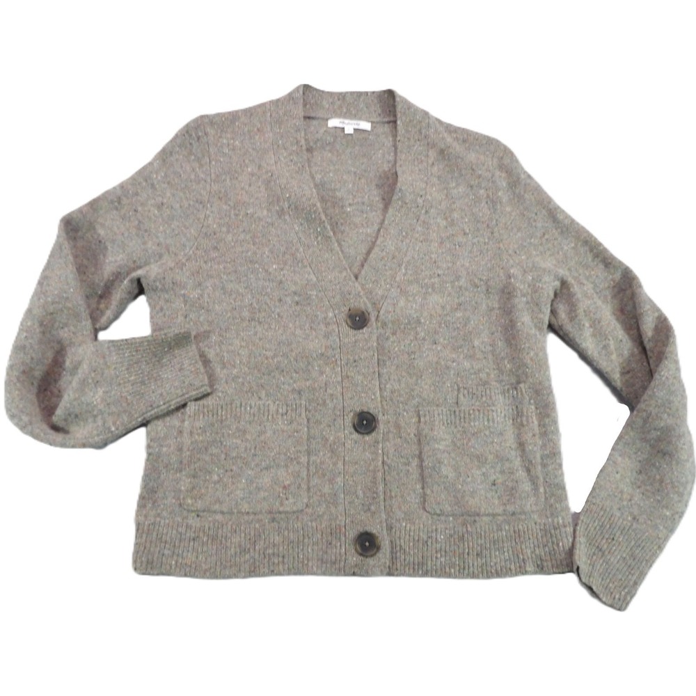 Madewell Cardigan Women S Gray Speckled 100% Merino Wool V Neck Button Knit Cozy